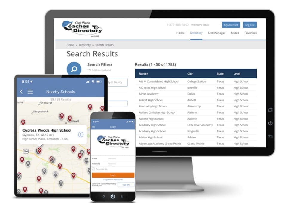 Clell Wade Coaches Directory web and mobile platforms